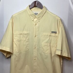 Columbia Mens PFG Fishing Shirt Button Up‎ Short Sleeve Yellow Outdoor